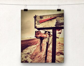 Country Road, Mailbox Photograph, Fine Art Photo, Red Rustic Decor