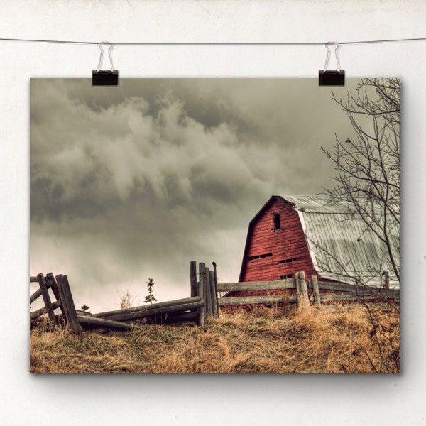 Red Barn, Fine Art Photography Print, 8x10, Rural Alberta Rustic Photo