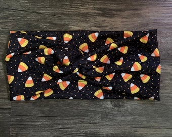 Candy corn turban headband, top knot headband,  headband for baby, exercise headband, nurse headband, Fall headband, Halloween accessory