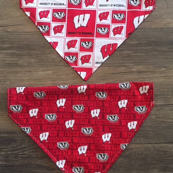 Wisconsin Badger dog bandana, reversible bandana, bucky dog bandana, wisconsin bandana, dog gift, wisconsin pet gift