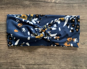 Floral turban headband,  Mother's Day gift, baby headband, turban for baby, exercise headband, blue headband, yoga headband,mommy and me set