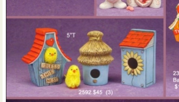 Unpainted Ready To Paint, Ceramic Bisque 3 Birdhouses