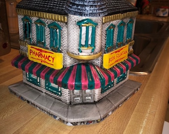 Ready to paint or hand painted Ceramic Bisque Pharmacy and Soda Fountain / village piece