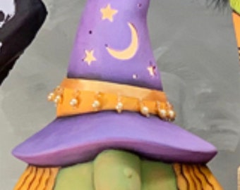 Unpainted Ready to paint Ceramic Bisque Witch Gnome