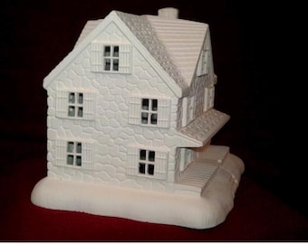 Unpainted, Ready  to paint or hand painted ceramic bisque Stone Cut Farm House