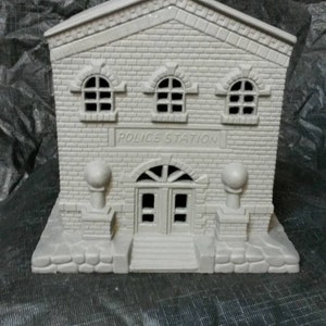 Ready to paint or painted ceramic bisque Police Station / Village piece