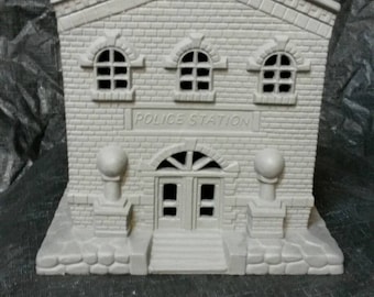 Ready to paint or painted ceramic bisque Police Station / Village piece