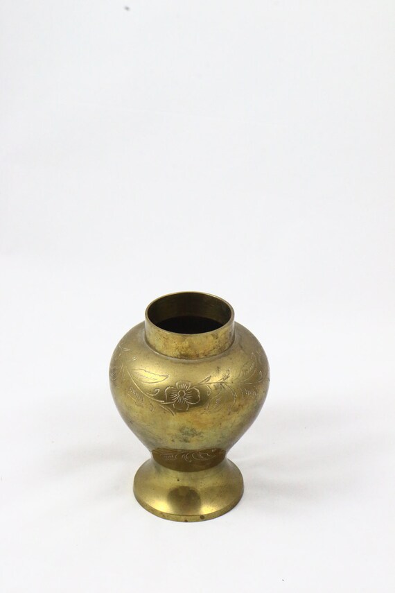 SALE Brass Vase, Etched, Interior Decor, Vintage Flower Vase