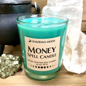 Money Spell Candle, Scented, Green Money Candle, Votive Soy Candle, Witchcraft Supplies, Ritual Candle