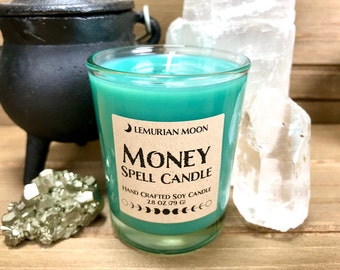 Money Spell Candle, Scented, Green Money Candle, Votive Soy Candle, Witchcraft Supplies, Ritual Candle
