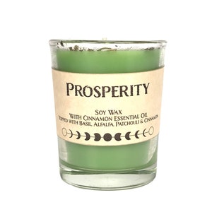 Prosperity Spell Candle, Money Spell Candle, Manifestation, Abundance, Full Moon Pour, Cinnamon Essential Oil, Basil, Soy Spell Candle