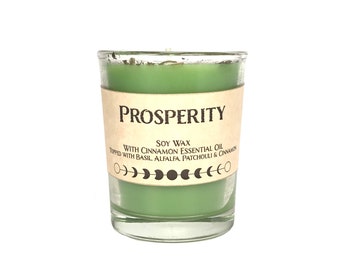 Prosperity Spell Candle, Money Spell Candle, Manifestation, Abundance, Full Moon Pour, Cinnamon Essential Oil, Basil, Soy Spell Candle