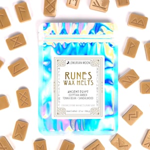 Bernstein & Sandelholz Wax Melt Runen, Tonkabohne - Altes Ägypten, 25 Runen mit Guide, Hexenwachsschmelzen, Wicca, Mystical, Orakel Runen