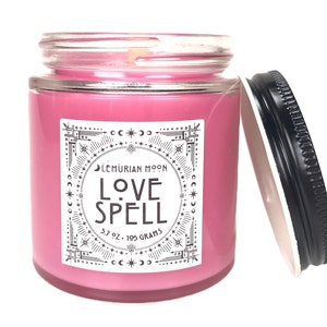 Scented Wood Wick Candle, Love Spell Candle, Pink Soy Spell Candle, Geranium Myrrh, Incense, Witchy, Spells, Rituals image 1