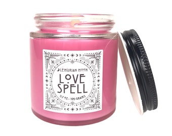 Scented Wood Wick Candle, Love Spell Candle, Pink Soy Spell Candle, Geranium Myrrh, Incense, Witchy, Spells, Rituals