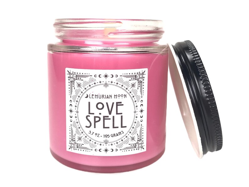 Scented Wood Wick Candle, Love Spell Candle, Pink Soy Spell Candle, Geranium Myrrh, Incense, Witchy, Spells, Rituals image 1