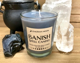 Banish Spell Candle, Scented, Black Grey Banishing Candle, Votive Soy Candle, Witchcraft Supplies, Ritual Candle