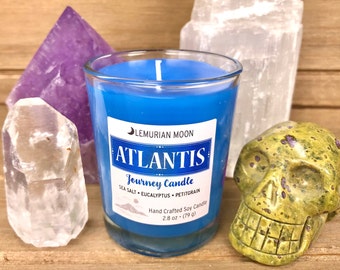 Atlantis Candle, Soy Candle, Blue Soy Spell Candle, Scented Meditation Candle, Votive, Blue Scented Candle, Vegan, Handmade