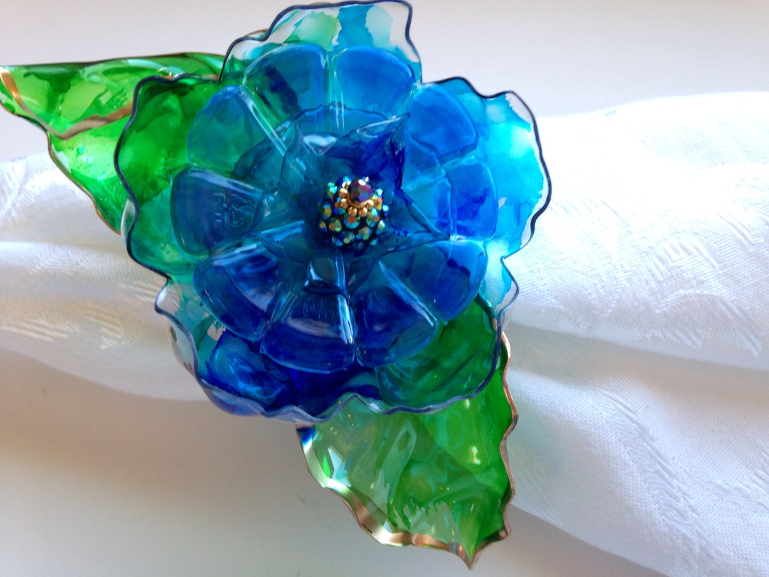  Blue  Napkin Ring Set Cobalt  Blue  Turquoise  Teal Flowers 