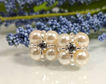 ReadyToShip-Small Pearl and Rhinestone Stud Earrings - bridal earrings - elegant simple wedding cluster earrings - OLIVIA Clusters
