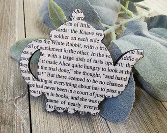 Alice In Wonderland Brooch | teapot pin covered in book pages for literary book lover wedding