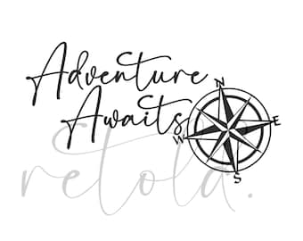 Adventure Awaits Digital Download travel themed artwork with compass