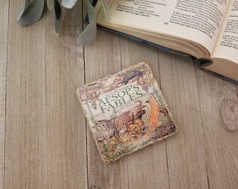 Aesop's Fables Book Coaster | Children's Book, Literary Decor, Book Lover, Bookworm, Reader, Librarian, Teacher, Baby Shower, Nursery, Gift