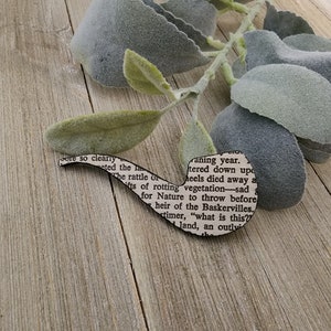 Sherlock Holmes Brooch | detective pipe shaped pin covered in mystery book pages