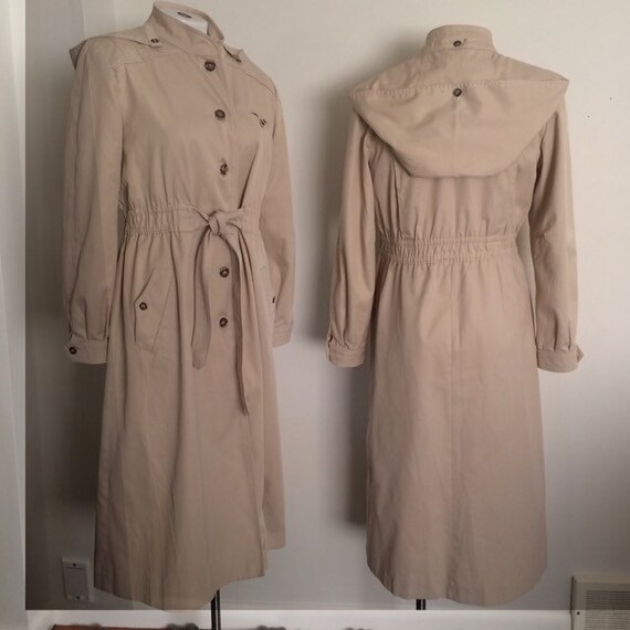 Raincoat hood cotton long trench spring coat cream
