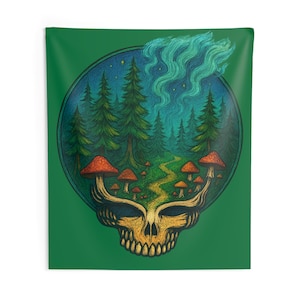 Tapis Mural Vintage Hippie Gypsy Rose - Motif Champignon 'Have A Nice Trip' - Style Grateful Dead