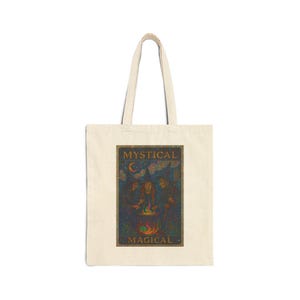 Tarot Witches Tote Bag, Spooky Mystic Cotton Canvas Market Bag, Astrology Psychic Spiritual Halloween Shopping Tote, Magical Carryall Purse