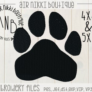 Paw print fill stitch, 4x4,5x7, embroidery file, pes, dst, exp, jef, vip, vip3, xxx, instant download, zipped file, school spirit,