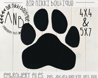 Paw print fill stitch, 4x4,5x7, embroidery file, pes, dst, exp, jef, vip, vip3, xxx, instant download, zipped file, school spirit,