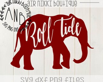 Roll Tide in elephant silhouette, Alabama, Elephant outline, SVG, PNG, DXF files, instant download, cut file, cameo, cricut, cut n scan