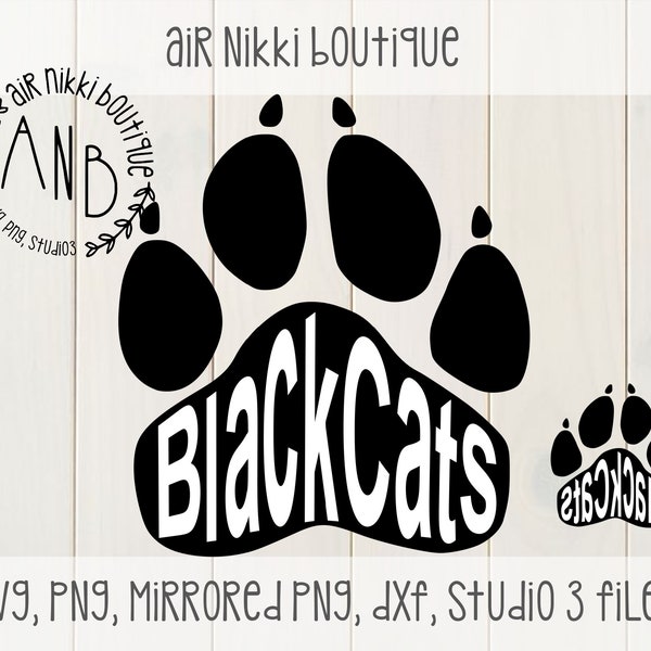 Black Cats Paw Print SVG, PNG, DXF, studio 3, mirrored png files, instant download, blackcats