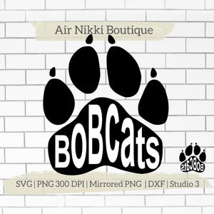 Bobcats Paw Print SVG PNG DXF gespiegelde png Studio 3 bestanden instant download cricut silhouette cameo htv vinyl ambachtelijke plotter school shirt idee