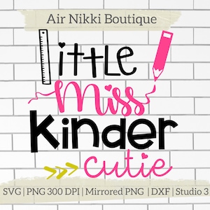 Pequena senhorita Kinder cutie lápis régua primeiro dia de aula jardim de infância SVG PNG DXF studio 3 300 dpi arquivos espelhados download instantâneo cricut