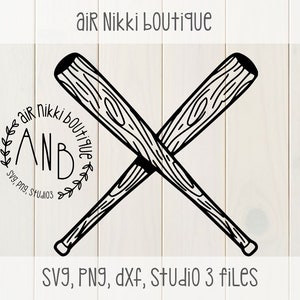 Holzschläger, Baseballschläger, gekreuzte Fledermäuse, SVG, PNG, DXF, Studio 3 Dateien, sofortiger Download, Cricut, Silhouette Cameo