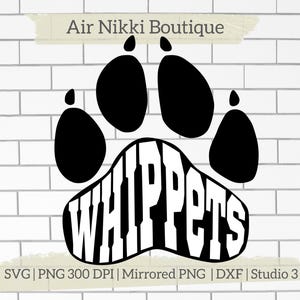 Whippets Paw Print SVG PNG Studio 3 bestanden instant download ontwerp gespiegeld Cricut Silhouette cameo plotter 300 dpi hittepers shirt idee htv