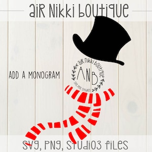 Top Hat and Scarf (no monogram) SVG, Studio 3, PNG files, instant download, frosty the snow man
