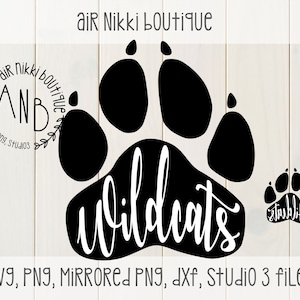 Wildcats in Paw Print SVG, PNG, mirrored png, DXF, studio 3 files, instant download