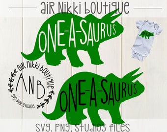 One-a-saurus, first birthday, one, Dinosaur, triceratops, SVG, PNG, Mirrored png studio3 files, instant download