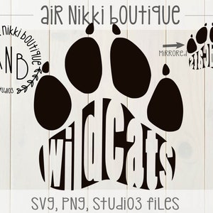 Wildcats Paw Print SVG, PNG, DXF, studio3, mirrored png files, instant download