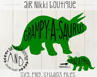 Grampy-a-saurus, Dinosaur, triceratops, SVG, PNG, studio3, mirrored png files, instant download