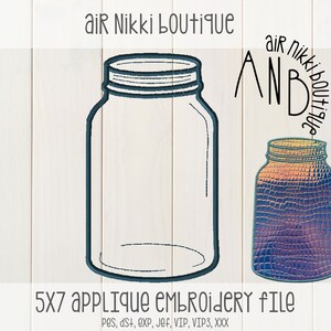 Jar, Mason Jar, 5x7, embroidery file, pes, dst, exp, jef, vip, vip3, xxx, instant download