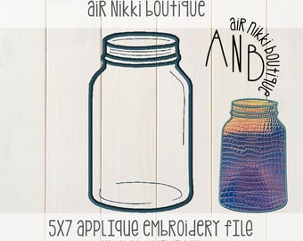 Jar, Mason Jar, 5x7, embroidery file, pes, dst, exp, jef, vip, vip3, xxx, instant download