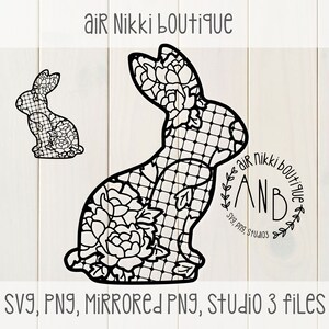Lace Bunny outline, Easter, SVG, PNG, Mirrored PNG, Studio 3 files, instant download