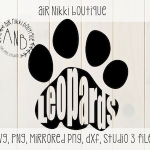 Leopards Paw Print SVG, PNG, DXF, gespiegelde png, studio 3 bestanden, instant download, silhouette cameo, ontwerpruimte, cricut, zip-bestand