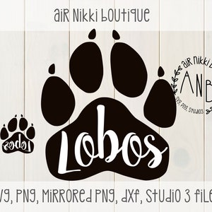 Lobos in Paw Print SVG, PNG, Mirrored png, DXF, studio3 files, instant download