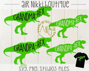 Grandpa-rex, Grandma-rex, tyrannosaurus rex, SVG, PNG, studio3 files, instant download